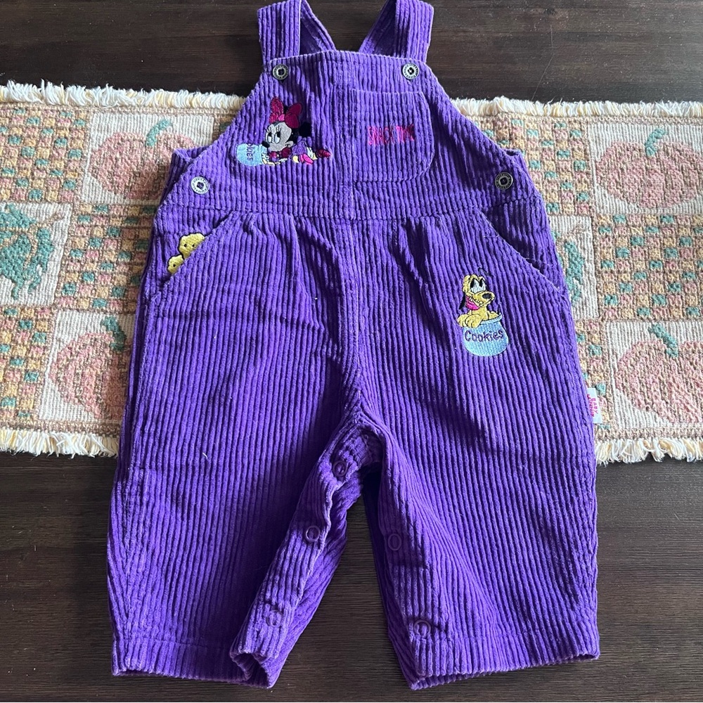 Vtg Disney Minnie Mouse purple corduroy overalls